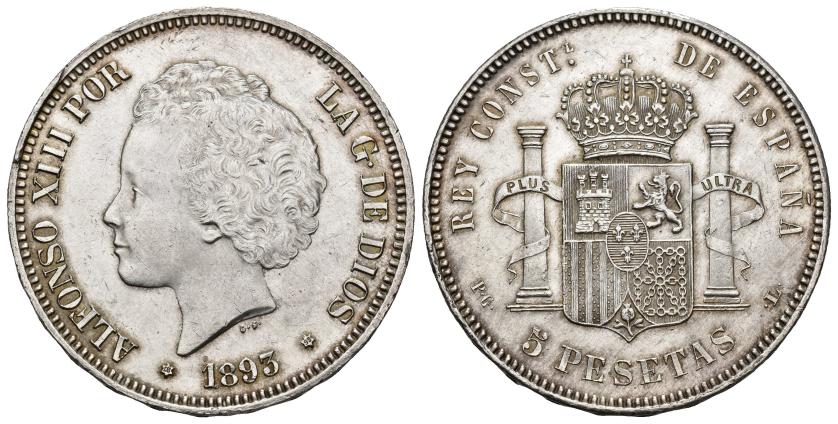 564   -  ALFONSO XIII. 5 pesetas. 1893 *18-93. Madrid. PGL. AR 25 g. 37,5 mm. VII-185. EBC.