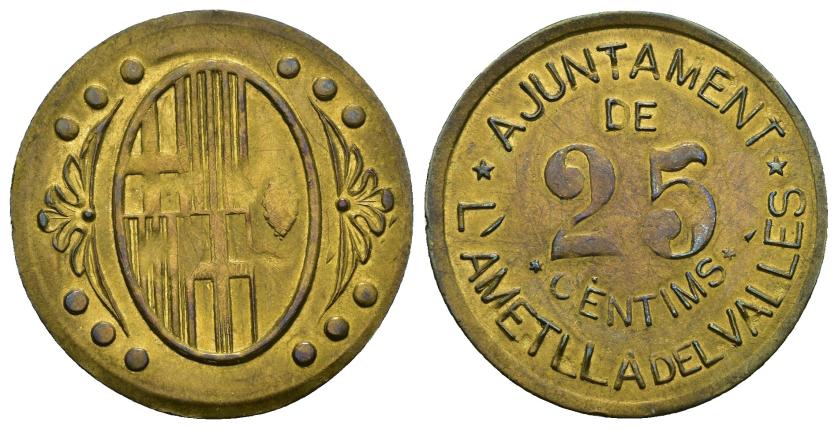 569   -  GUERRA CIVIL. L'Atmella del Vallés. 25 céntimos. 1,80 g. 26,1 mm. VII-222. R.B.O. EBC-. 