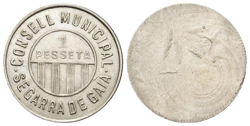 573   -  GUERRA CIVIL. Segarra de Gaia. 1 peseta. S/F. Cu-Ni 3,62 g. 23,8 mm. VII-268. Unifaz. MBC+.
