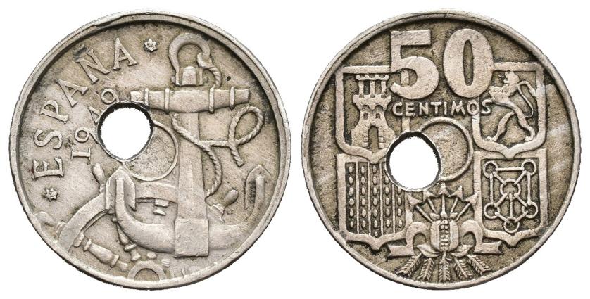 584   -  FRANCISCO FRANCO. 50 céntimos. 1949 *54. Madrid. Agujero desplazado. 4,51 g. 20,5 mm. MBC. 