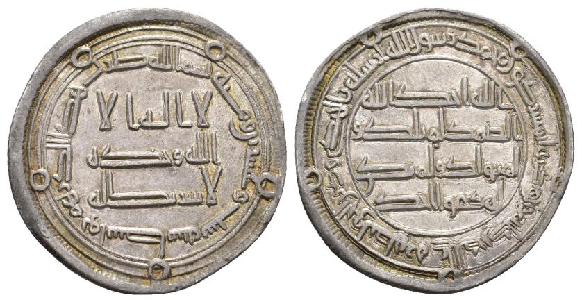 591   -  MONEDAS EXTRANJERAS. MUNDO ISLÁMICO. Omeyas de Damasco. Al-Walid II. Dírham. Wasit. 125 H. AR 2,92 g. 23,6 mm. Klat-719b. MBC+/EBC-.