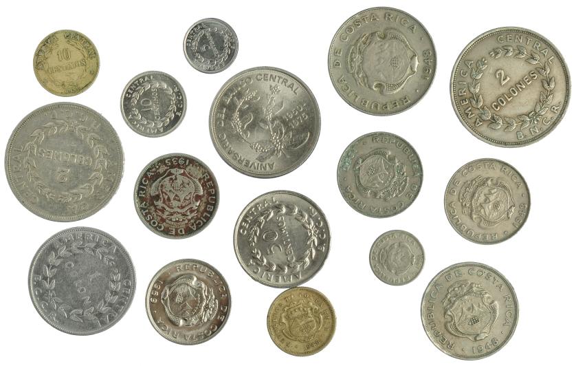 618   -  MONEDAS EXTRANJERAS. COSTA RICA. Lote de 16 monedas. MBC/SC.