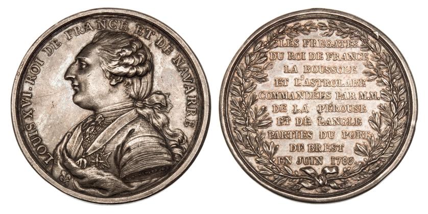 637   -  MONEDAS EXTRANJERAS. FRANCIA. Luis XVI. Medalla de 1785 conmemorando la partida de La Perousse del puerto de Brest al mando de las fragatas La Bousseble y el Astrolabio. Firma de grabador: B. DUVIVIER F. Pequeñas marcas. EBC-. 