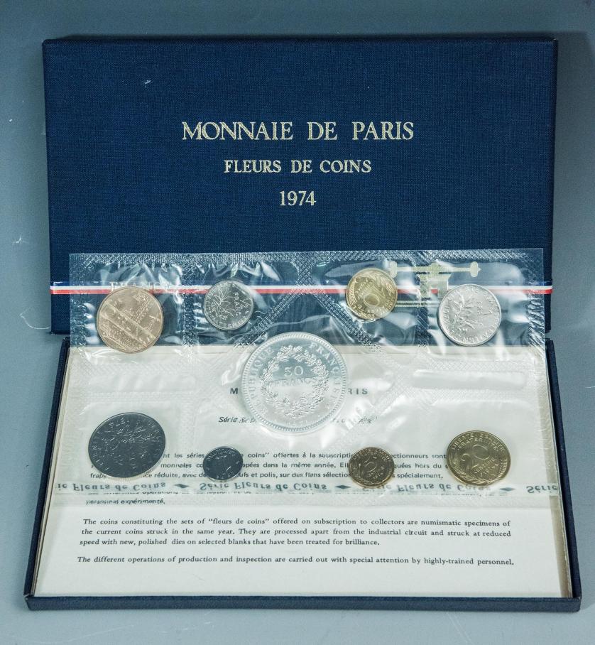 639   -  MONEDAS EXTRANJERAS. FRANCIA. Lote de 9 monedas de París. 1974. Casa de la Moneda de Francia. En estuche original y con certificado de autenticidad. FDC. 