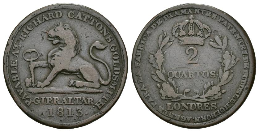 640   -  MONEDAS EXTRANJERAS. GIBRALTAR. 2 quartos. 1813. AE 7,75 g 28 mm. KM-Tu6. BC+.