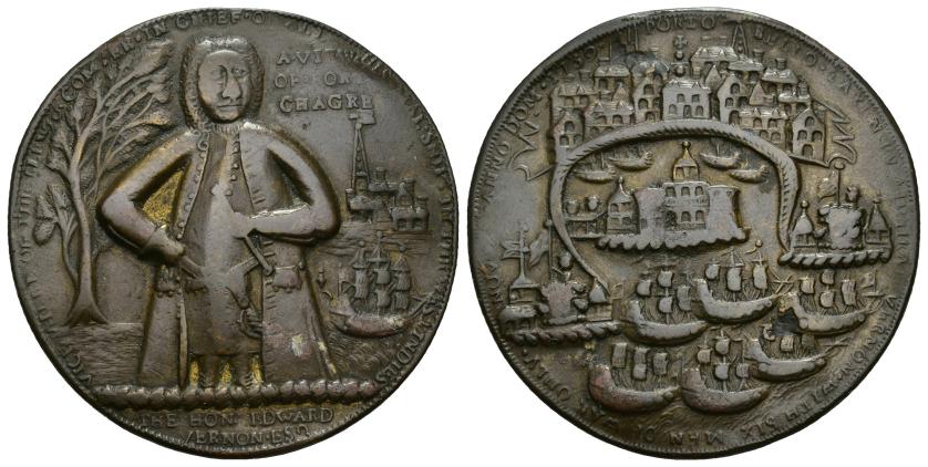 642   -  MONEDAS EXTRANJERAS. GRAN BRETAÑA. Medalla. Vernon. 1739. Portobello. AE 13,37 g. 39 mm. MBC-.