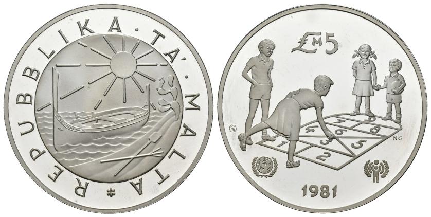 656   -  MONEDAS EXTRANJERAS. MALTA. 5 libras. 1981. UNICEF. AR KM-53. Proof. Escasa.