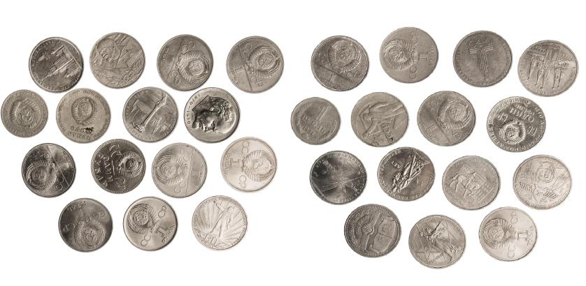 674   -  MONEDAS EXTRANJERAS. RUSIA. Lote de 15 monedas de 1 rublo: 1964, 1965, 1967, 1970, 1975, 1977 (2), 1978 (2), 1979, 1980 (2), 1981 (2) y 1982. MBC/EBC.