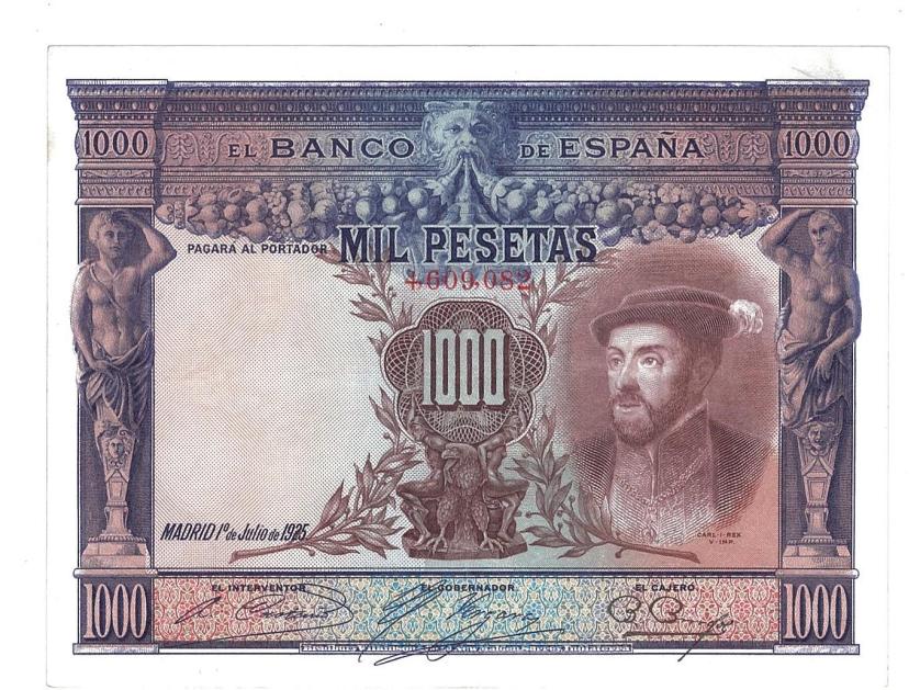 698   -  BILLETES ESPAÑOLES. 1000 ptas. 1 de julio de 1925. Carlos I. 5/5. ED-C2. Doblado. EBC.