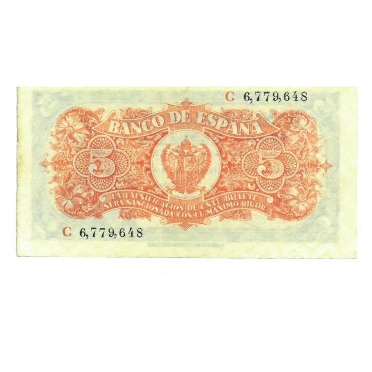 699   -  BILLETES ESPAÑOLES. 5 pts. 7-1937. Serie C. ED-D 25a. Lateral derecho dañado. EBC.