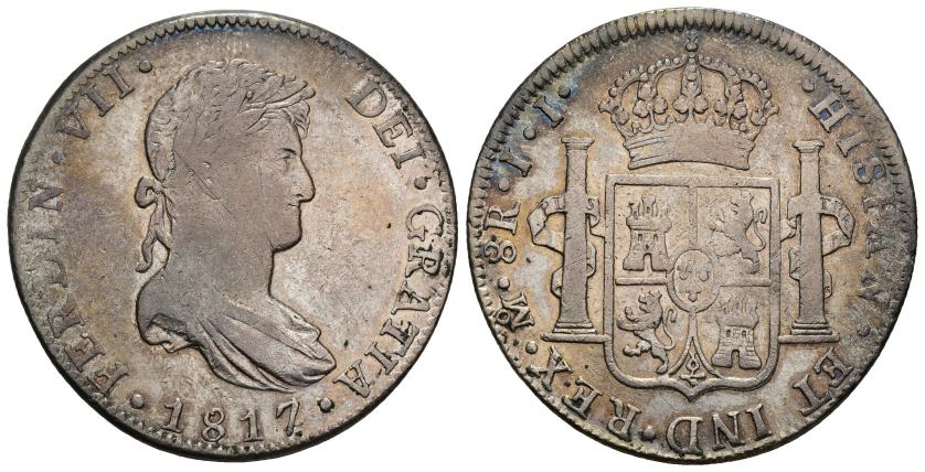 3274   -  FERNANDO VII. 8 reales. 1817. México. JJ. AR 26,83 g. 39,55 mm. VI-1097. Rayitas. MBC-. 