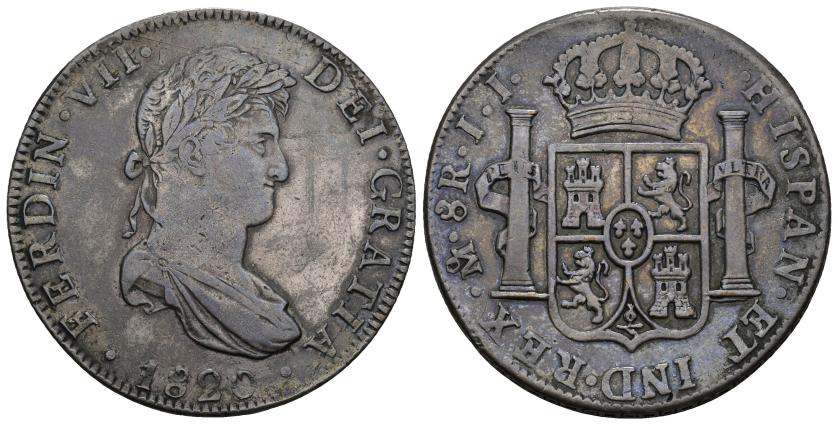 3276   -  FERNANDO VII. 8 reales. 1820. México. JJ. AR 26,87 g. 39,04 mm. VI-1100. MBC.