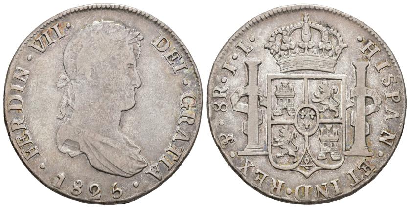 3277   -  FERNANDO VII. 8 reales. 1825. Potosí. JL. AR 26,68 g. 38,25 mm. VI-1148. MBC-/MBC.