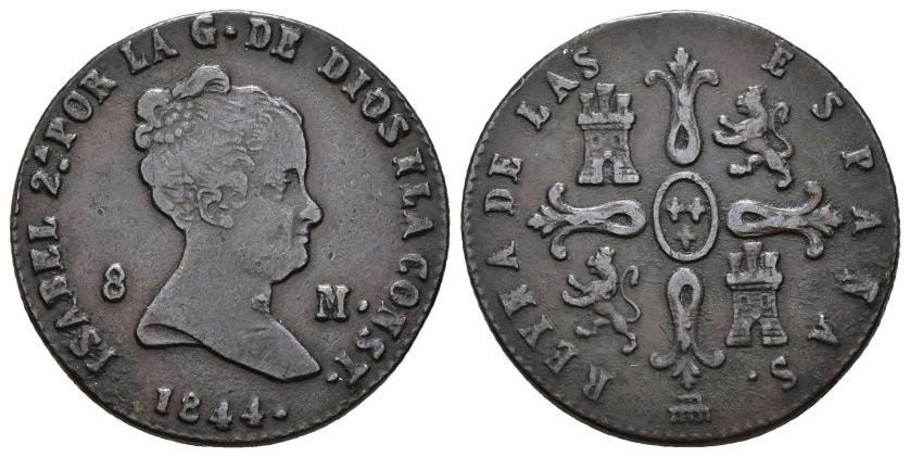 3279   -  ISABEL II. 8 maravedís. 1844. Segovia. Cu 10,57 g. 29,02 mm. VI-96. MBC.