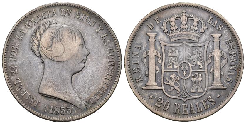 3283   -  ISABEL II. 20 reales. 1855. Madrid. AR 25,57 g. 37,15 mm. VI-511. MBC-/MBC.