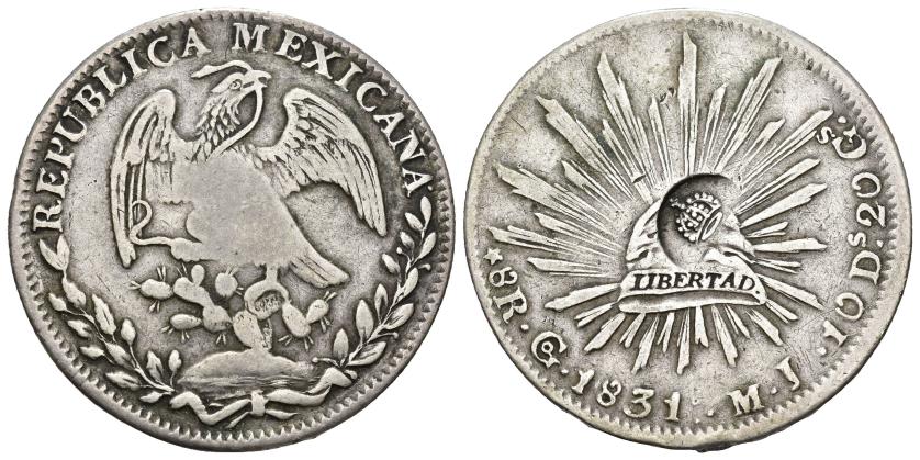 3284   -  ISABEL II. Resello en rev. sobre 8 reales 1831 Guanajuato para circular en Filipinas. VI-p. 462. KM-129. MBC.