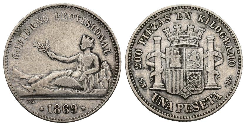 3288   -  GOBIERNO PROVISIONAL. 1 peseta. 1869. Madrid. SNM. AR 4,92 g. 22,97 mm. VII-12. MBC-.