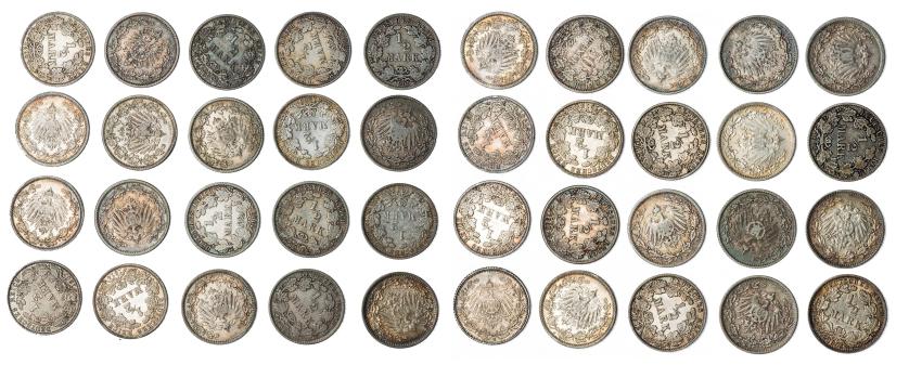 3321   -  MONEDAS EXTRANJERAS. ALEMANIA. Lote de 20 monedas de 1/2 marco, 1877-1915. KM-17. MBC-/EBC-.