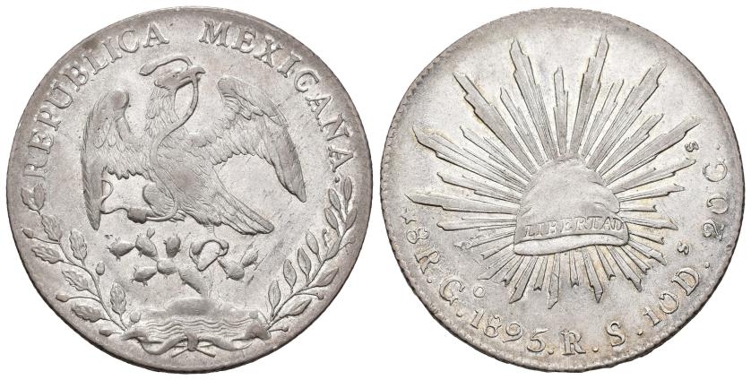 3333   -  MONEDAS EXTRANJERAS. MÉXICO. 8 reales. 1895. Guanajuato. RS. AR 27,04 g. 38,9 mm. KM-377.8. MBC+. 