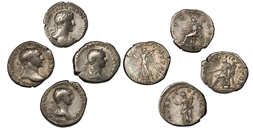 125   -  IMPERIO ROMANO. Lote de 4 denarios: Trajano (3) y Adriano (1). MBC-/MBC.