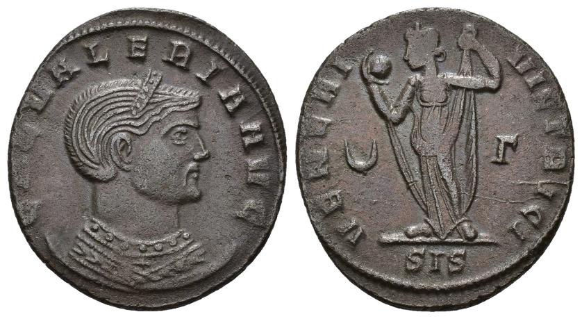 180   -  IMPERIO ROMANO. GALERIA VALERIA. Follis. Siscia (309-310). A/ Busto diademado y drapeado a der.; GAL VALERIA AVG. R/ Venus a izq. con manzana y levantándose el vestido; VENERI VICTRICI. Creciente/G//SIS. AE 6,30 g. 25,7 mm. RIC-204. Acuñación floja en rev. MBC+.