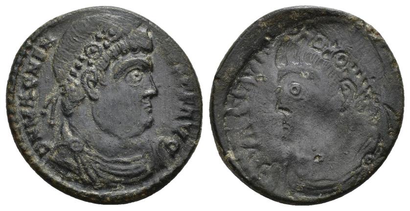 205   -  IMPERIO ROMANO. MAGNENCIO. Follis (350-353). A/ Busto con diadema de rosetas, drapeado y acorazado a der.; D N MAGNENTIVS P F AVG. R/ Incuso. AE 5,54 g. 22,6 mm. MBC.