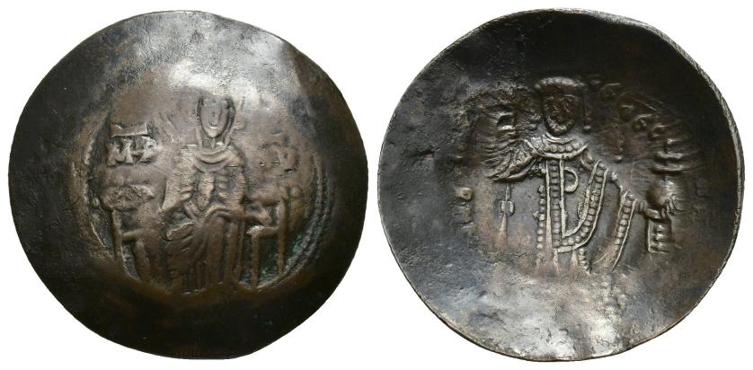 217   -  IMPERIO BIZANTINO. MANUEL I. Aspron trachy. Constantinopolis. A/ Virgen entronizada. R/ El emperador de frente; restos de ley. (MA)NUHL-DECP (…). 3,69 g. 28,2 mm. SBB-1964. MBC/BC+.