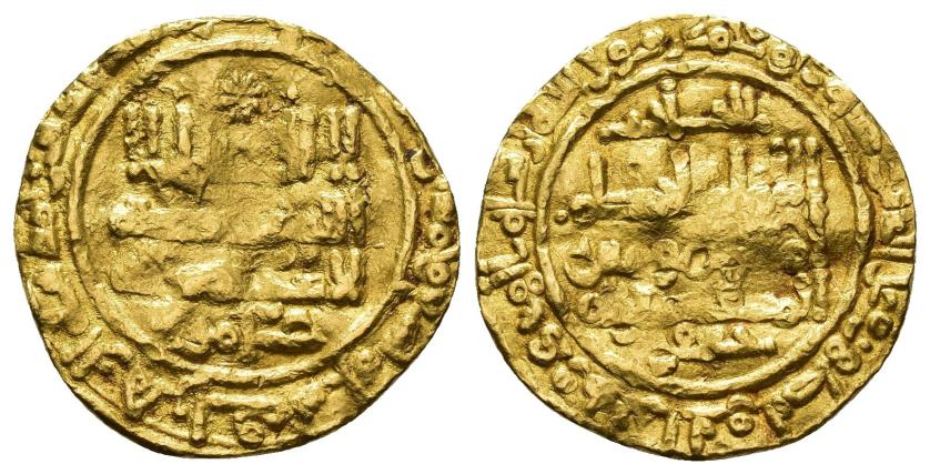 236   -  ACUÑACIONES HISPANO-ÁRABES. CALIFATO. Al-Hakam II. Dinar. Madinat al-Zahra. 359 H. AU 4,06 g. 21,4 mm. V-471. Ligeramente alabeada. MBC-. 