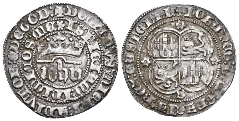 249   -  REINOS DE CASTILLA Y LEÓN. JUAN I. Real. Sevilla. AR 3,47 g. 28,1 mm. III-539.1. Pequeña oxidación. MBC.