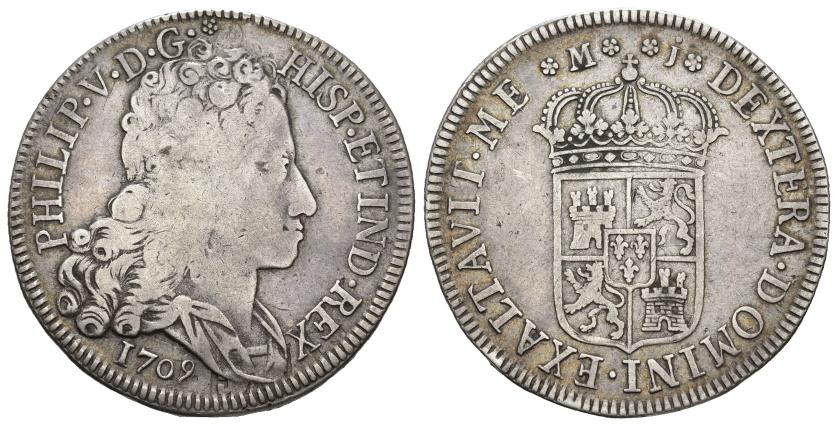 317   -  FELIPE V. 4 reales. 1709. J. Madrid. AR 13,19 g. 33,6 mm. VI-840. MBC-. Rara.