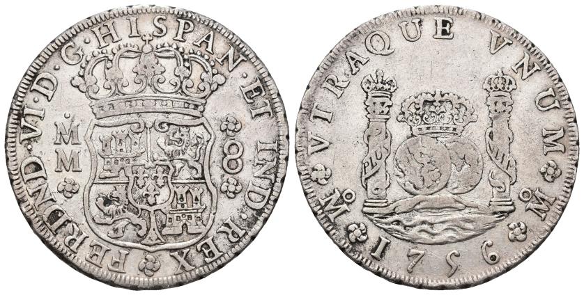 328   -  FERNANDO VI. 8 reales. 1756. México. MM. AR 26,77 g. 39,8 mm. VI-367. MBC.
