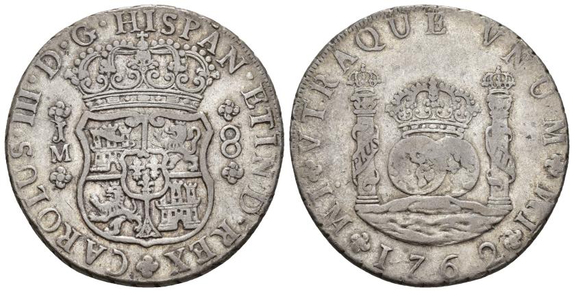 340   -  CARLOS III. 8 reales. 1762. Lima. JM. AR 26,70 g. 40,2 mm. VI-873. MBC/MBC-. 