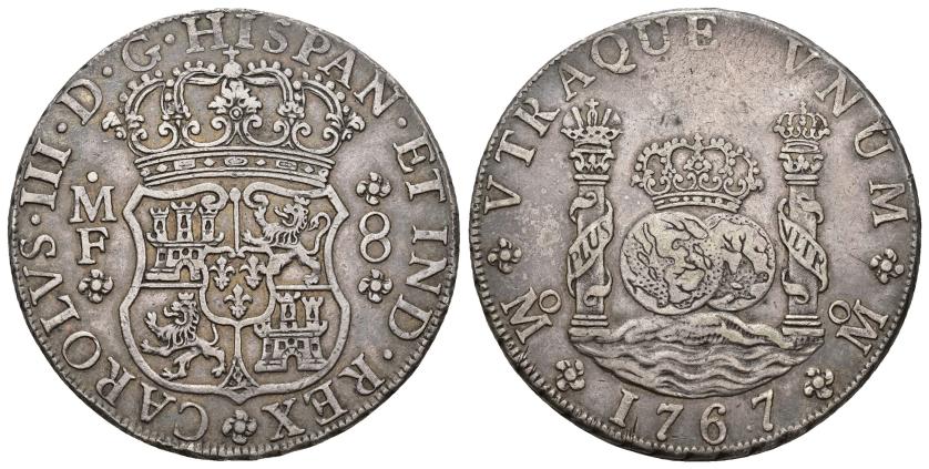 349   -  CARLOS III. 8 reales. 1767. México. MF. AR 26,94 g. 38 mm. VI-925. MBC.