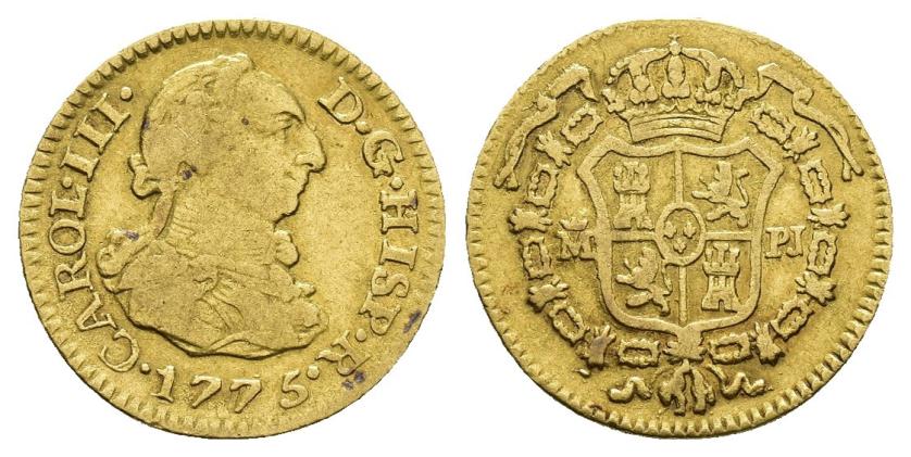 357   -  CARLOS III. 1/2 escudo. 1775. Madrid. PJ. AU 1,72 g. 14,9 mm. VI-1056. MBC-.