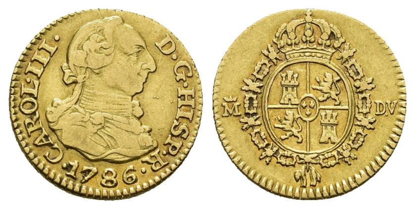 359   -  CARLOS III. 1/2 escudo. 1786. Madrid. DV. AU 1,73 g. 14,2 mm. VI-1065. MBC/MBC+.