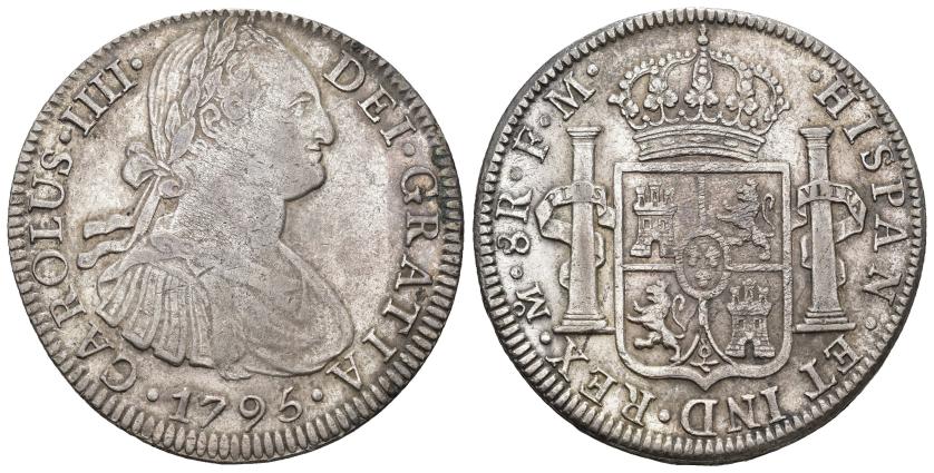 381   -  CARLOS IV. 8 reales. 1795. México. FM. AR 26,85 g. 39,3 mm. VI-791. Ligera plata agria. MBC.