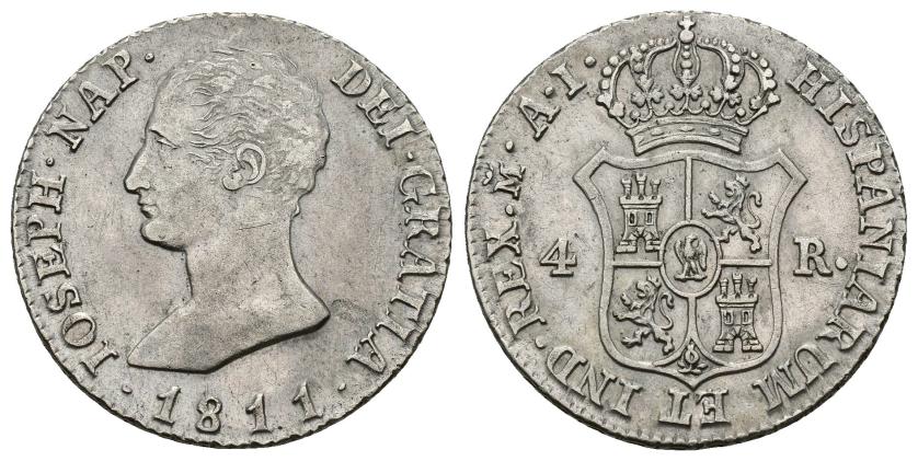 406   -  JOSÉ I BONAPARTE. 4 reales. 1811. Madrid. AI. AR 6 g. 25,7 mm. VI-14. MBC+/EBC-. 
