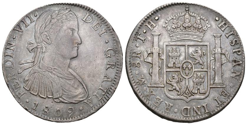 446   -  FERNANDO VII. 8 reales. 1809. México. TH. AR 26,86 g. 39,5 mm. VI-1083. Pátina gris. MBC+.