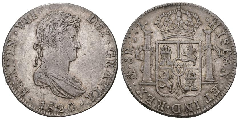 451   -  FERNANDO VII. 8 reales. 1820. México. JJ. AR 26,95 g. 39,16 mm. VI-1100. MBC.