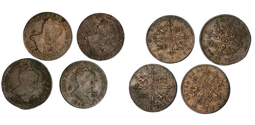 474   -  ISABEL II. Lote de 4 piezas de 8 maravedís. Segovia: 1837, 1838, 1840 y 1841. MBC-/MBC.
