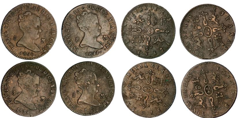 477   -  ISABEL II. Lote de 4 piezas de 8 maravedís. Segovia: 1838, 1840, 1841 y 1843. MBC/MBC+.