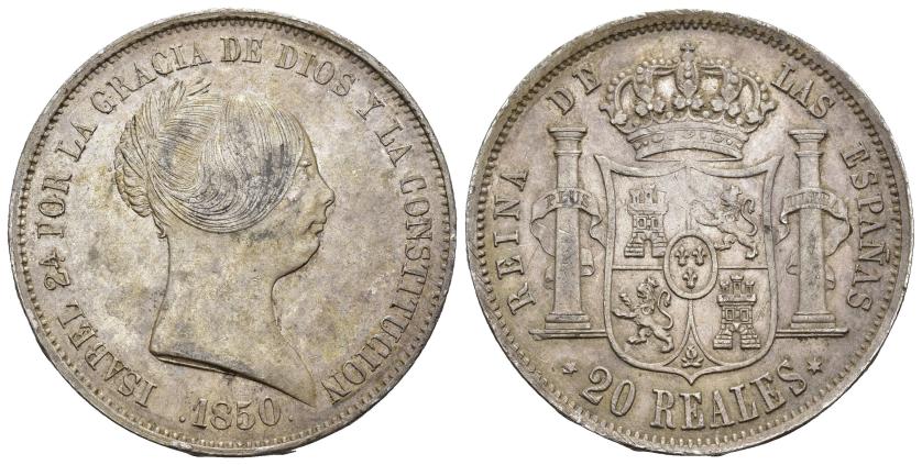 483   -  ISABEL II. 20 reales. 1850. Madrid. AR 26,09 g. 37,1 mm. VI-507. Golpecito en rev. EBC-/MBC+.