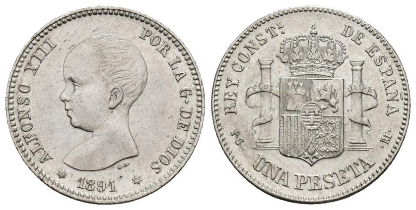 507   -  ALFONSO XIII. Peseta. 1891*18-91. Madrid. PGM. AR 5,02 g. 22,9 mm. VII-151. EBC-/MBC+.