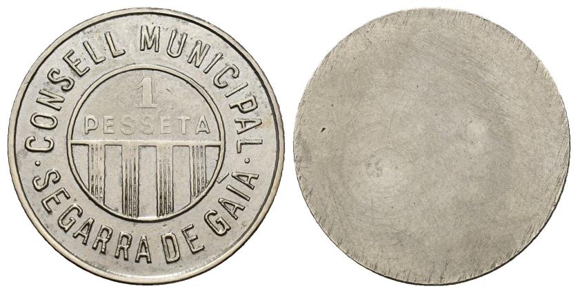 526   -  GUERRA CIVIL. 1 peseta. S/F. Segarra de Gaia. Cupro-níquel. 4,80 g. 3,8 mm. VII-268. EBC-. 