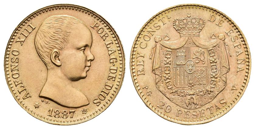 535   -  FRANCISCO FRANCO. 20 pesetas. 1887 *19-62. Madrid. PGV. AU 6,47 g. 21,1 mm. VII-412. SC.