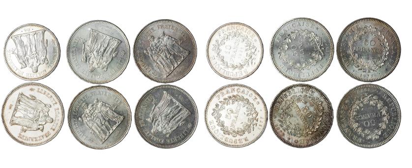 551   -  MONEDAS EXTRANJERAS. FRANCIA. Lote de 6 monedas: 10 francos (1: 1965) y 50 francos (5: 1977). SC.