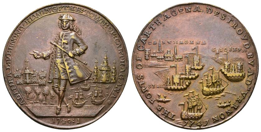 564   -  MONEDAS EXTRANJERAS. GRAN BRETAÑA. Medalla. Almirante Verrnon. 1741. Cartagena. 12,43 g. 36,9 mm. Rara en esta conservación. EBC-.