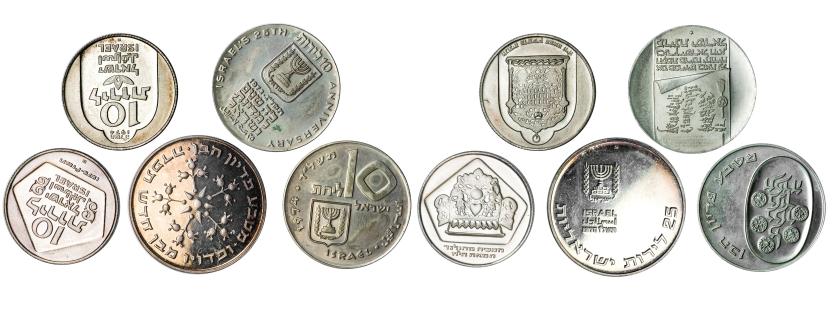 569   -  MONEDAS EXTRANJERAS. ISRAEL. Lote de 5 monedas: 10 lirot (4: 1973, 1974, 1975 y 1984), y 25 lirot (1: 1976). SC.