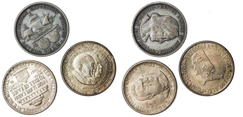 574   -  MONEDAS EXTRANJERAS. ESTADOS UNIDOS DE AMÉRICA. Lote de 3 monedas de 1/2 dólar conmemorativas: 1893, 1946 y 1952. Una MBC- y dos SC. 