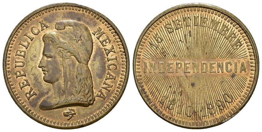 575   -  MONEDAS EXTRANJERAS. MÉXICO. 5 centavos. 1890. 80 Aniversario Independencia. Prueba Lauer (Núremberg). 9,8 g. 30,8 mm. KM-NC 21. EBC+.